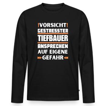 Gestresster Tiefbauer nicht ansprechen! - Männer Premium Bio Langarmshirt - Schwarz - Vorne - Nico (187cm)