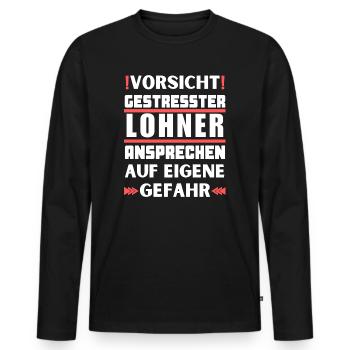 Gestresster Lohner nicht ansprechen! - Männer Premium Bio Langarmshirt - Schwarz - Vorne - Nico (187cm)