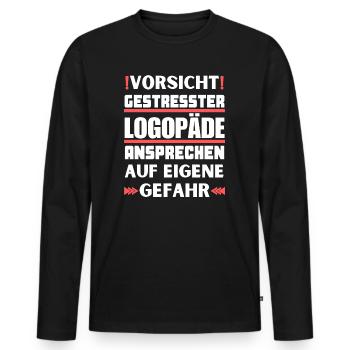 Gestresster Logopäde nicht ansprechen! - Männer Premium Bio Langarmshirt - Schwarz - Vorne - Nico (187cm)