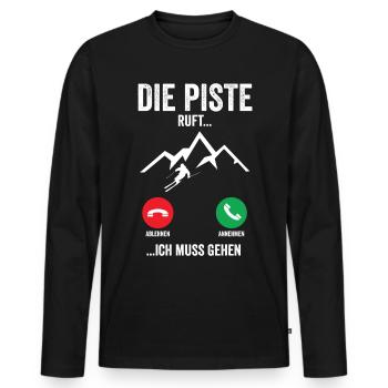 Skifahrer Skipiste ruft an - Männer Premium Bio Langarmshirt - Schwarz - Vorne - Nico (187cm)