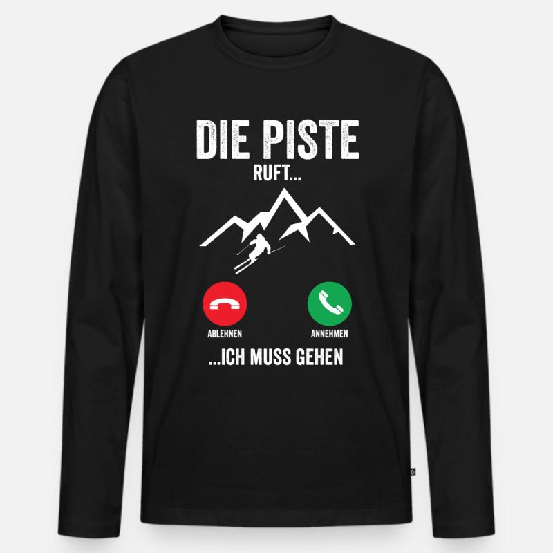 Skifahrer Skipiste ruft an - Männer Premium Bio Langarmshirt - Schwarz