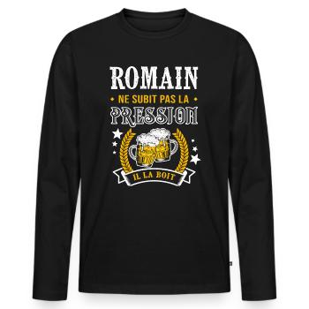 Romain bière romain cadeau Romainc fêtes - T-shirt manches longues Premium bio Homme - noir - Devant - Nico (187cm)