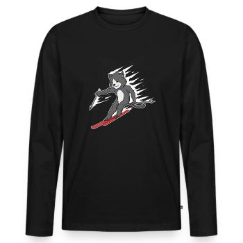 Katze Ski Skifahren Piste Wintersport Miau - Männer Premium Bio Langarmshirt - Schwarz - Vorne - Nico (187cm)