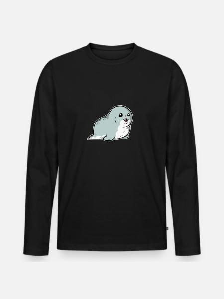 Süße Robbe Seehund Seerobbe Geschenk - Männer Premium Bio Langarmshirt - Schwarz