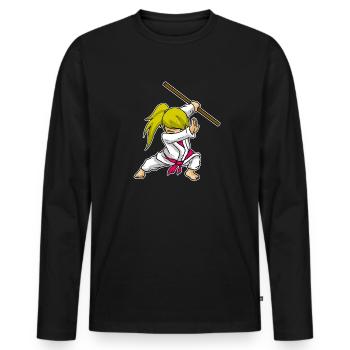 Drôle Kung Fu Dabbing Filles Arts Martiaux - T-shirt manches longues Premium bio Homme - noir - Devant - Nico (187cm)