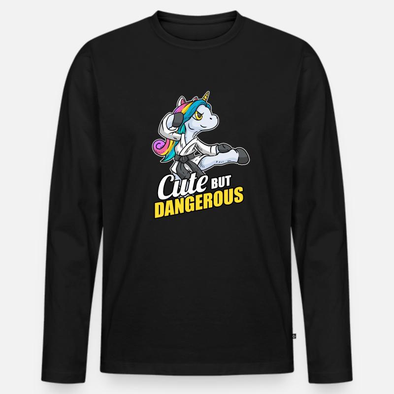 Cute But Dangerous Karate Einhorn Kampfkunst - Männer Premium Bio Langarmshirt - Schwarz