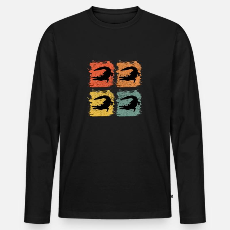Alligator Retro Pop Art - Männer Premium Bio Langarmshirt - Schwarz