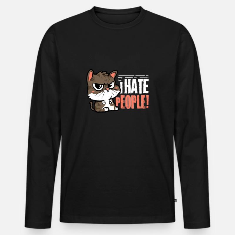 Ich hasse Menschen Katzen Geschenkidee - Männer Premium Bio Langarmshirt - Schwarz