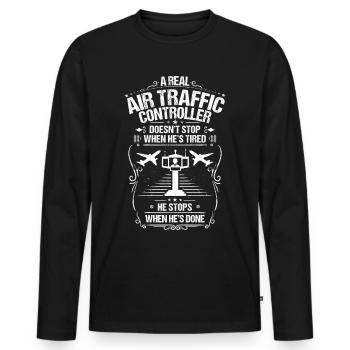Cadeau de contrôleur de la circulation aérienne contrôleur de la circulation aérienne - T-shirt manches longues Premium bio Homme - noir - Devant - Nico (187cm)