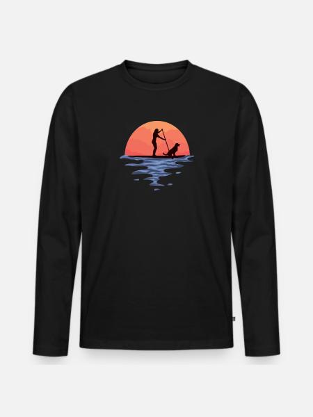 Sunset Stand Up Paddle Dog And Girl - Men's Premium Organic Long Sleeve Shirt - black