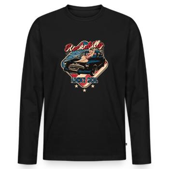 USA Rockabilly Pin-Up Girl Rock Oldtimer Auto - Männer Premium Bio Langarmshirt - Schwarz - Vorne - Nico (187cm)