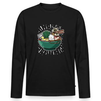 Japanisch Ramen Nudeln Schale Kawaii Anime Katze - Männer Premium Bio Langarmshirt - Schwarz - Vorne - Nico (187cm)