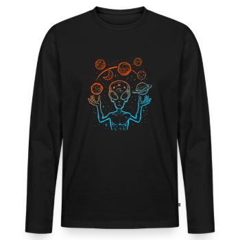 UFO Alien Juggling Planets Space - Men's Premium Organic Long Sleeve Shirt - black - Front - Nico (187cm)
