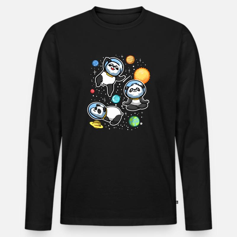 Weltraum Panda Astronaut Universum - Männer Premium Bio Langarmshirt - Schwarz
