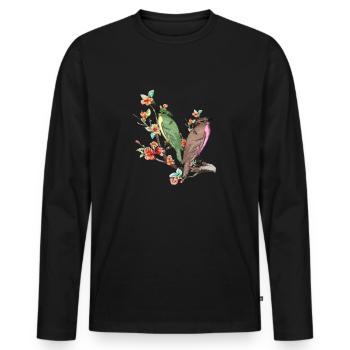 Cherry Blossom Japanese Art Birds On Peach Tree - Men's Premium Organic Long Sleeve Shirt - black - Front - Nico (187cm)