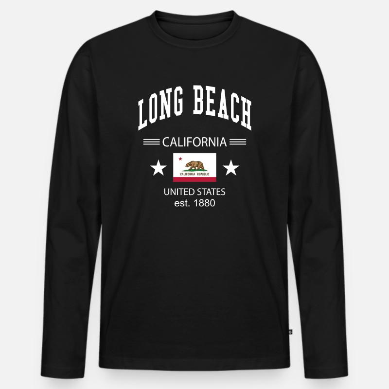 Long Beach - Männer Premium Bio Langarmshirt - Schwarz