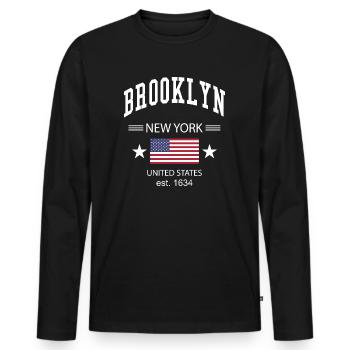 Brooklyn - Men's Premium Organic Long Sleeve Shirt - black - Front - Nico (187cm)