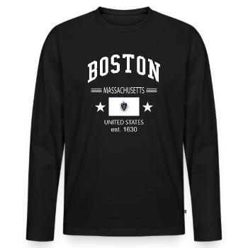 Boston - T-shirt manches longues Premium bio Homme - noir - Devant - Nico (187cm)