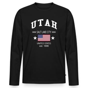 Utah - Männer Premium Bio Langarmshirt - Schwarz - Vorne - Nico (187cm)