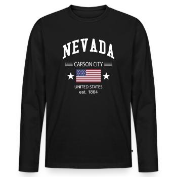 Nevada - Männer Premium Bio Langarmshirt - Schwarz - Vorne - Nico (187cm)
