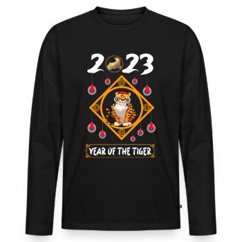 Year of the Tiger 2023 - Chinesisches Neujahrsfest - Männer Premium Bio Langarmshirt - Schwarz - Vorne - Nico (187cm)