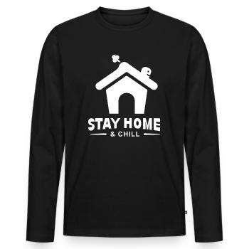 Restez à la maison et détendez-vous - T-shirt manches longues Premium bio Homme - noir - Devant - Nico (187cm)