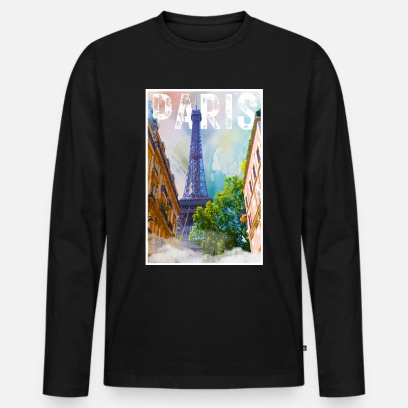 Paris Vintage Reiseposter mit Eiffelturm - Männer Premium Bio Langarmshirt - Schwarz