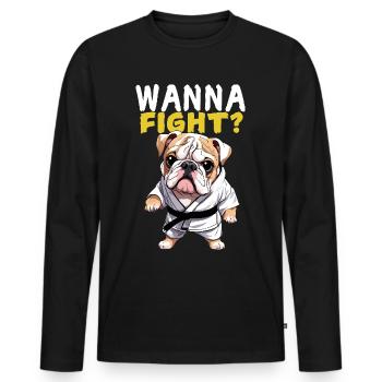 Wanna Fight? Bulldogge Karate Anzug Geschenkidee - Männer Premium Bio Langarmshirt - Schwarz - Vorne - Nico (187cm)