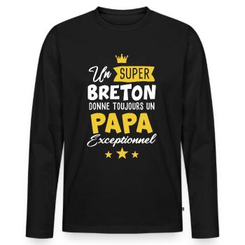 Papa breton cadeau drôle futur père Bretagne - T-shirt manches longues Premium bio Homme - noir - Devant - Nico (187cm)