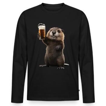 Biber Bier - Männer Premium Bio Langarmshirt - Schwarz - Vorne - Nico (187cm)