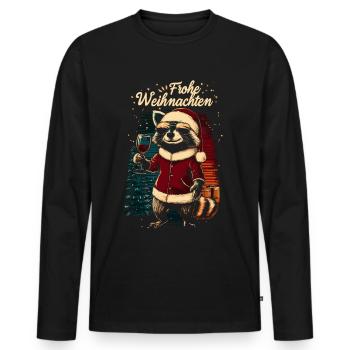 Raton laveur avec verre de vin à Noël - T-shirt manches longues Premium bio Homme - noir - Devant - Nico (187cm)