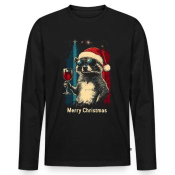 Vin de Noël raton laveur - T-shirt manches longues Premium bio Homme - noir - Devant - Nico (187cm)