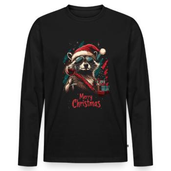 Raton laveur au vin à Noël - T-shirt manches longues Premium bio Homme - noir - Devant - Nico (187cm)