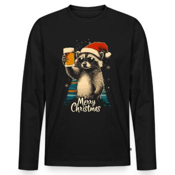 Christmas Beer Raccoon - Men's Premium Organic Long Sleeve Shirt - black - Front - Nico (187cm)