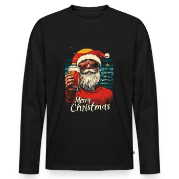 Weihnachtsmann mit Bier - Männer Premium Bio Langarmshirt - Schwarz - Vorne - Nico (187cm)