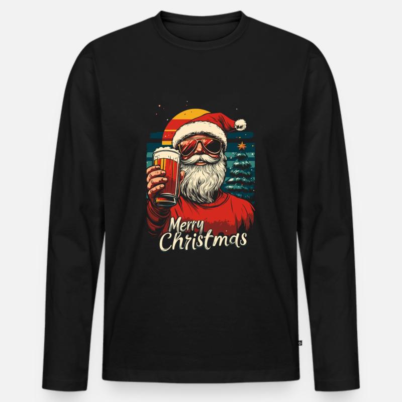 Weihnachtsmann mit Bier - Männer Premium Bio Langarmshirt - Schwarz