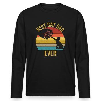 Katzenpapa Best cat dad ever retro Katzenmotiv - Männer Premium Bio Langarmshirt - Schwarz - Vorne - Nico (187cm)