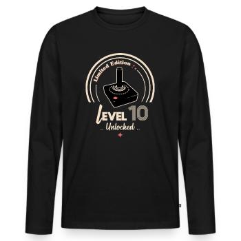 Level 10 unlocked - T-shirt manches longues Premium bio Homme - noir - Devant - Nico (187cm)