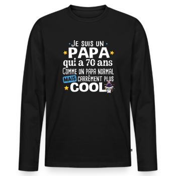 Papa 70 ans Anniversaire Fête des Pères Humour - T-shirt manches longues Premium bio Homme - noir - Devant - Nico (187cm)