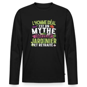 Jardinier Retraité Papy Retraite Cadeau Jardinage - T-shirt manches longues Premium bio Homme - noir - Devant - Nico (187cm)