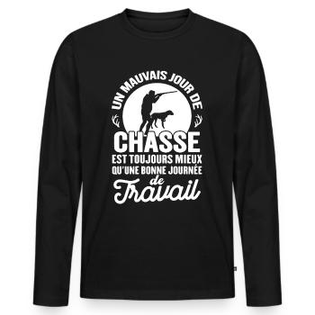 Mauvais Jour De Chasse Mieux Qu'un Jour De Travail - T-shirt manches longues Premium bio Homme - noir - Devant - Nico (187cm)