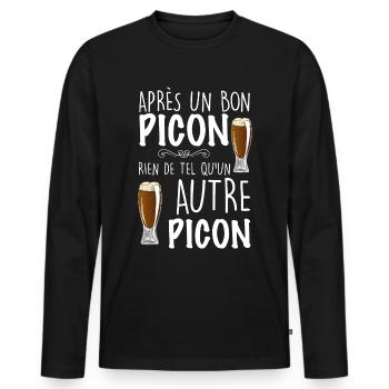 Apres un bon picon humour Bière Apéro - T-shirt manches longues Premium bio Homme - noir - Devant - Nico (187cm)
