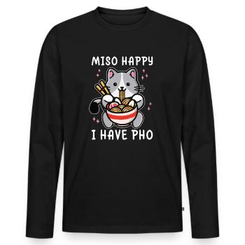 Funny Pho Cute Kawaii Cat Eating Pho - Men's Premium Organic Long Sleeve Shirt - black - Front - Nico (187cm)