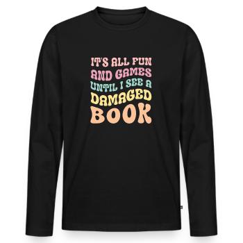 Drôle d’assistant de bibliothèque Retro Groovy - T-shirt manches longues Premium bio Homme - noir - Devant - Nico (187cm)