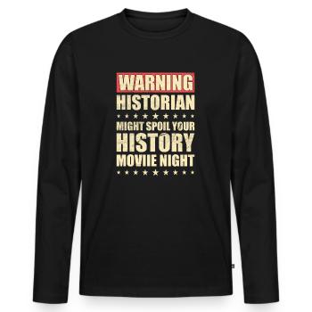 Warnung Historiker Lustige Geschichte - Männer Premium Bio Langarmshirt - Schwarz - Vorne - Nico (187cm)
