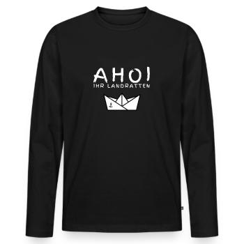 Papierboot mit Spruch: AHOI IHR LANDRATTEN white - Männer Premium Bio Langarmshirt - Schwarz - Vorne - Nico (187cm)
