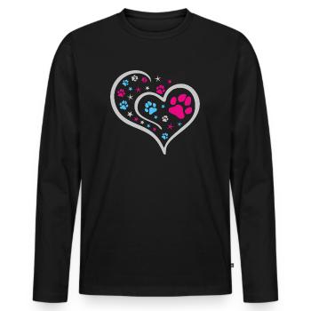 Buntes Herz mit Pfoten und Sternen - Männer Premium Bio Langarmshirt - Schwarz - Vorne - Nico (187cm)