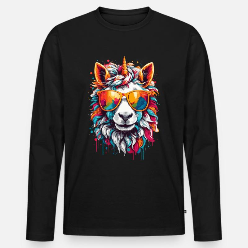 Regenbogen Einhorn süß cool - Männer Premium Bio Langarmshirt - Schwarz