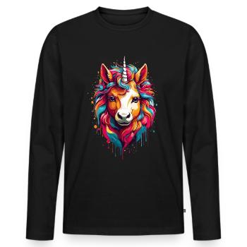 Buntes Einhorn-Pferdchen im Regenbogenrausch - Männer Premium Bio Langarmshirt - Schwarz - Vorne - Nico (187cm)
