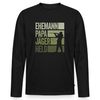 Ehemann Papa Jäger Held Rotwild Jagd Jagen Lustig - Männer Premium Bio Langarmshirt - Schwarz - Vorne - Nico (187cm)